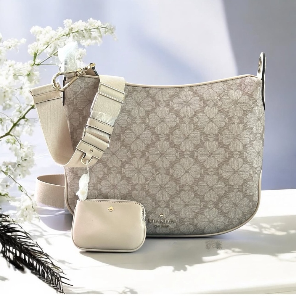 NWT Kate Spade Signature Flower PVC Large Crossbody K1910 Dark Beige
